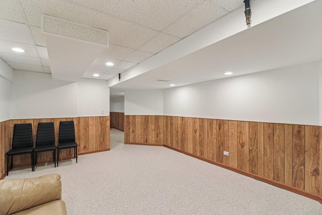 35 Terrace Ln Unit C, Lake Zurich, IL 60047 - finished basement with a wainscoted wall, wood walls, carpet floors, a drop ceiling, and recessed lighting