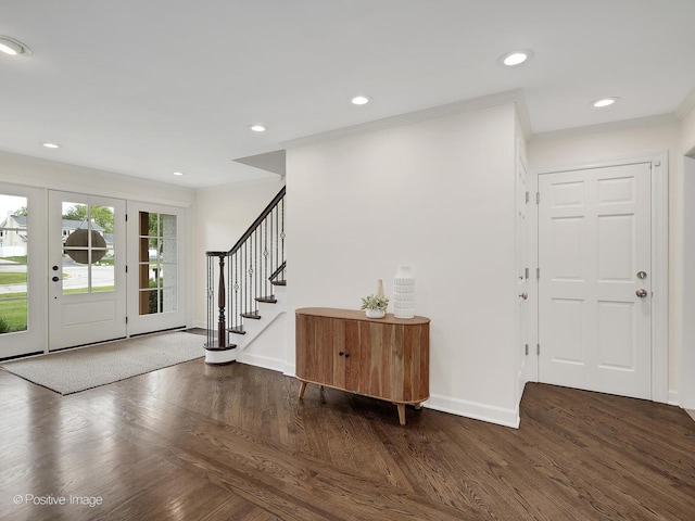9 Charleston Rd, Hinsdale, IL 60521 - foyer with wood finished floors, baseboards, stairs, recessed lighting, and ornamental molding