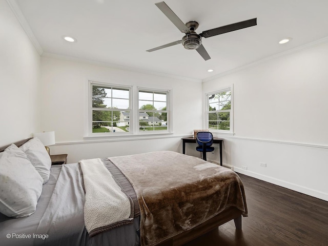 9 Charleston Rd, Hinsdale, IL 60521 - bedroom featuring wood finished floors, crown molding, recessed lighting, baseboards, and a ceiling fan