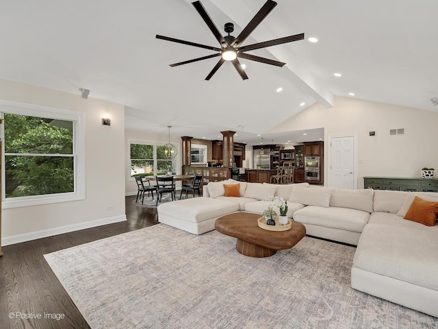 9 Charleston Rd, Hinsdale, IL 60521 - living room featuring a ceiling fan, recessed lighting, wood finished floors, and baseboards