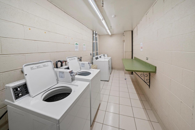 820 Elder Rd Unit C412, Homewood, IL 60430 - community laundry featuring washer and dryer, light tile patterned flooring, and concrete block wall