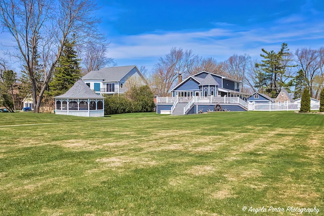 41653 N Lotus Ave, Antioch, IL 60002 - rear view of property featuring a gazebo, a deck, a yard, and stairway