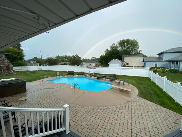 41653 N Lotus Ave, Antioch, IL 60002 - view of pool featuring a patio, a hot tub, a fenced backyard, and a diving board