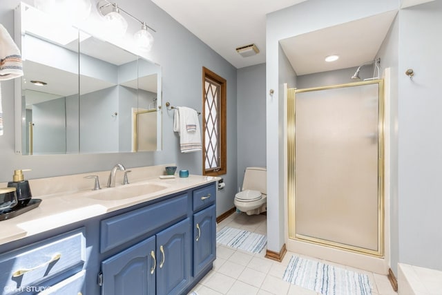 1014 Douglas Ave, Flossmoor, IL 60422 - bathroom with a stall shower, toilet, vanity, tile patterned flooring, and baseboards