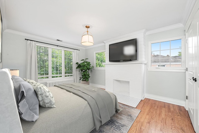 734 Forest Rd, La Grange Park, IL 60526 - bedroom featuring radiator, baseboards, crown molding, and wood finished floors