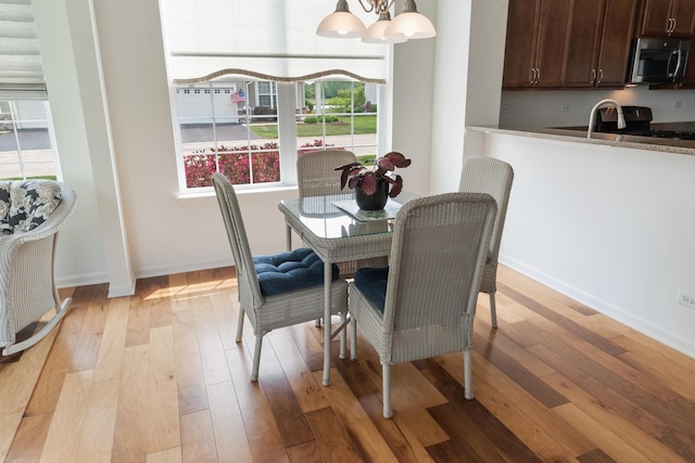 552 Autumn Cir, Pingree Grove, IL 60140 - dining room featuring light wood finished floors, a chandelier, and baseboards