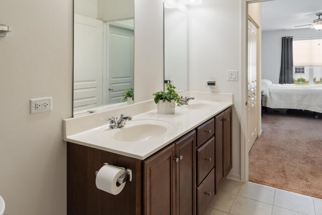 552 Autumn Cir, Pingree Grove, IL 60140 - ensuite bathroom featuring double vanity, ceiling fan, and tile patterned flooring