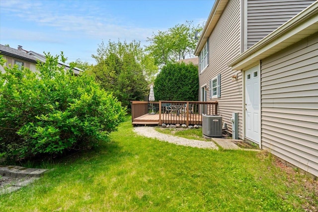 642 Dunham Rd, Gurnee, IL 60031 - view of grassy yard featuring central AC and a wooden deck