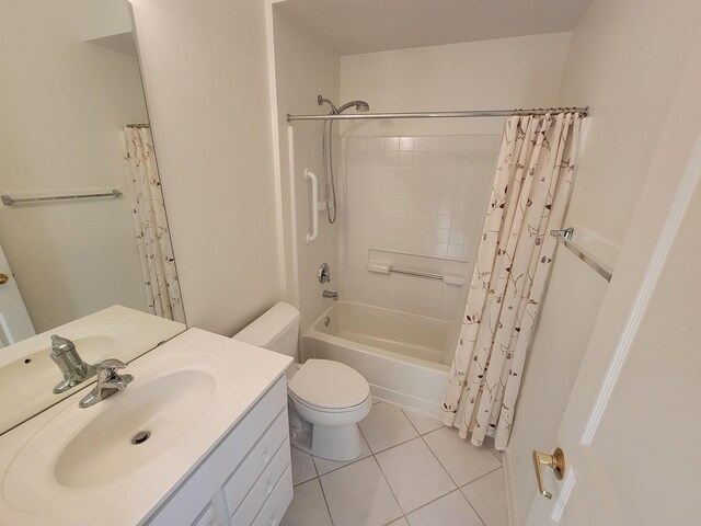 13663 Whittingham Ln, Huntley, IL 60142 - bathroom with shower / tub combo with curtain, toilet, tile patterned flooring, and vanity