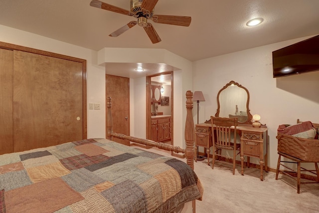 611 Marsha Ln, Rock Falls, IL 61071 - carpeted bedroom with connected bathroom, a ceiling fan, baseboards, and recessed lighting