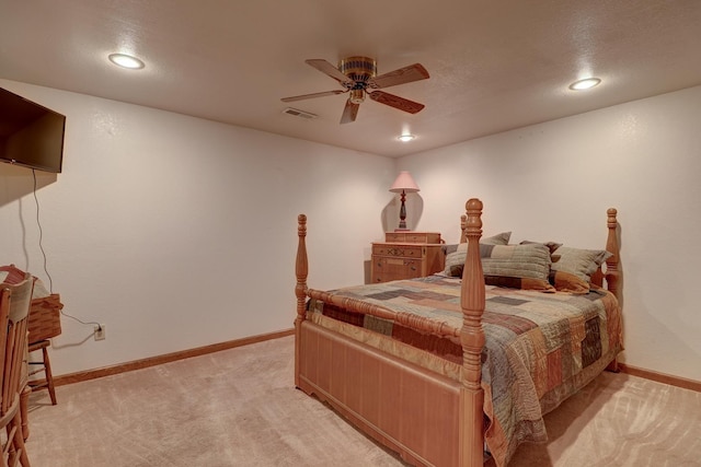 611 Marsha Ln, Rock Falls, IL 61071 - bedroom with light colored carpet, recessed lighting, baseboards, and ceiling fan