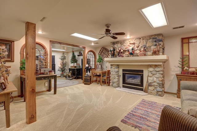 611 Marsha Ln, Rock Falls, IL 61071 - living area with carpet, a ceiling fan, a fireplace, baseboards, and recessed lighting