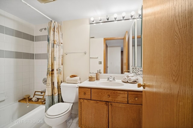 1653 River St Unit 405, Des Plaines, IL 60016 - full bathroom with vanity, shower / tub combo with curtain, toilet, and tile patterned floors