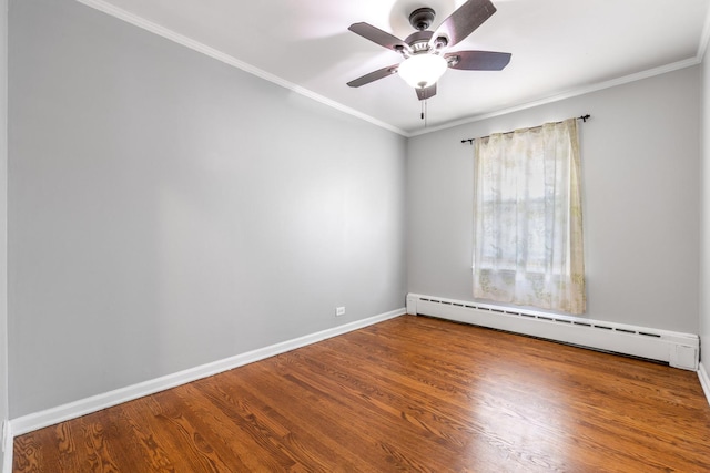 814 S Harvard Ave, Villa Park, IL 60181 - unfurnished room featuring a baseboard heating unit, ceiling fan, wood finished floors, and crown molding