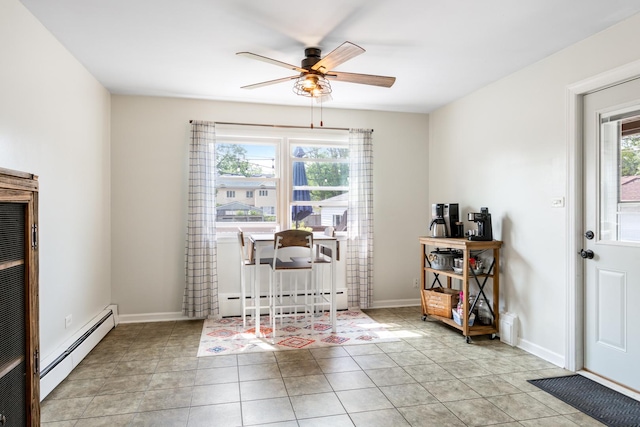 814 S Harvard Ave, Villa Park, IL 60181 - dining room with baseboard heating, a baseboard heating unit, plenty of natural light, and ceiling fan
