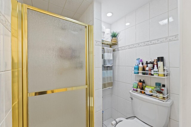 11212 Cottonwood Dr Unit 23A, Palos Hills, IL 60465 - full bathroom featuring tile walls, toilet, and a shower stall