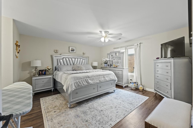 11212 Cottonwood Dr Unit 23A, Palos Hills, IL 60465 - bedroom with dark wood-style floors, ceiling fan, and baseboards