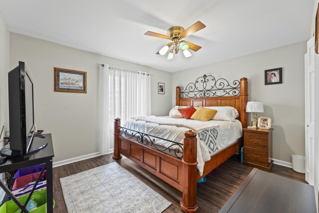 11212 Cottonwood Dr Unit 23A, Palos Hills, IL 60465 - bedroom with baseboards, dark wood finished floors, and ceiling fan