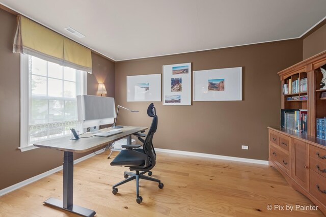 5611 Wildspring Dr, Lake In The Hills, IL 60156 - home office with light wood finished floors and baseboards
