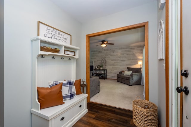 6809 Normandy Dr, Spring Grove, IL 60081 - mudroom with a ceiling fan and dark wood finished floors
