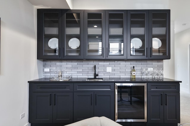 3450 N Central Ave, Chicago, IL 60634 - indoor wet bar featuring wine cooler and decorative backsplash