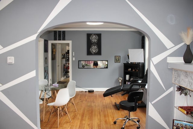 2102 Gunderson Ave, Berwyn, IL 60402 - office area featuring arched walkways and wood finished floors