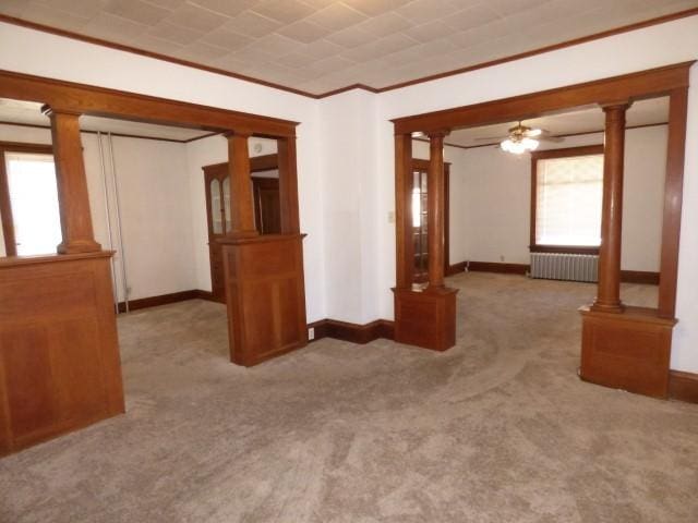516 Spring St, Galena, IL 61036 - spare room with radiator, crown molding, carpet flooring, and baseboards
