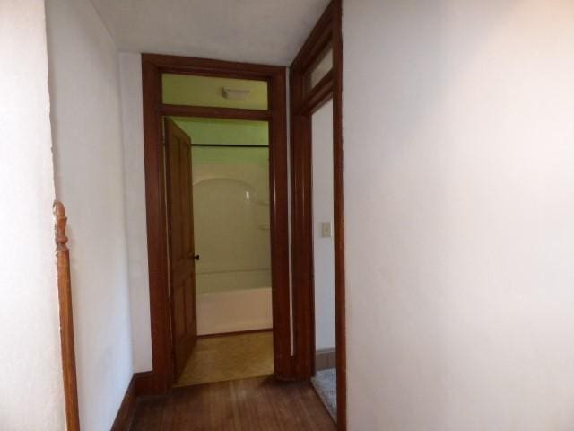 516 Spring St, Galena, IL 61036 - hall featuring dark wood-style flooring and baseboards