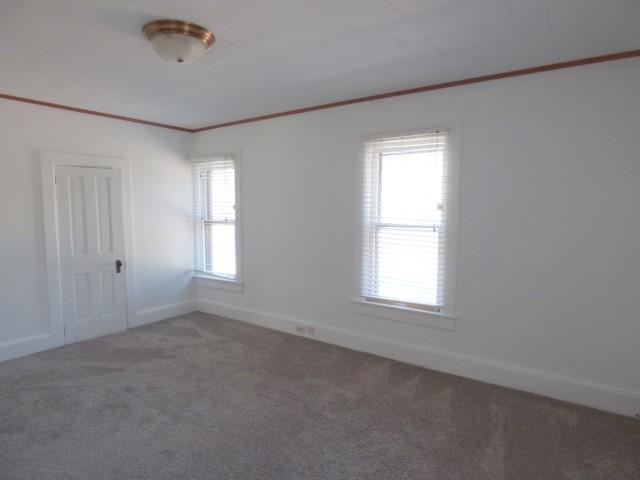 516 Spring St, Galena, IL 61036 - empty room with carpet floors, ornamental molding, and baseboards