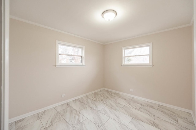 5651 N Osceola Ave, Chicago, IL 60631 - empty room featuring baseboards, plenty of natural light, ornamental molding, and light marble finish flooring