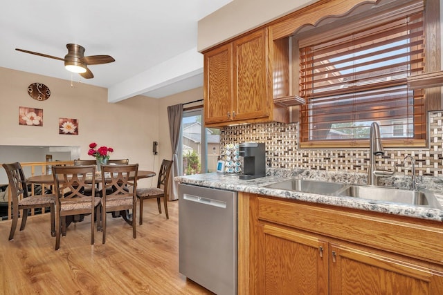 2111 Hastings Dr, Plainfield, IL 60586 - kitchen with dishwasher, a sink, backsplash, and a ceiling fan