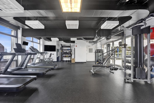 65 E Monroe St Unit 4203, Chicago, IL 60603 - exercise room with a wall of windows