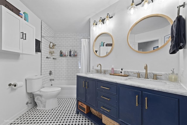 7612 W Saint Francis Rd Unit 7612, Frankfort, IL 60423 - bathroom featuring double vanity, toilet, shower / bath combination with curtain, and baseboards