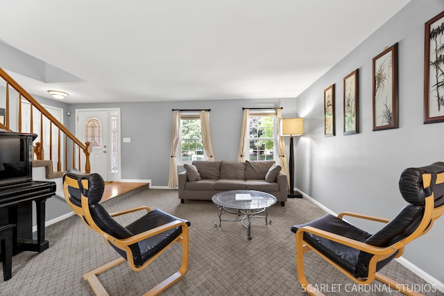 1630 Lois Ann Ln, Naperville, IL 60563 - living room featuring stairway and carpet flooring
