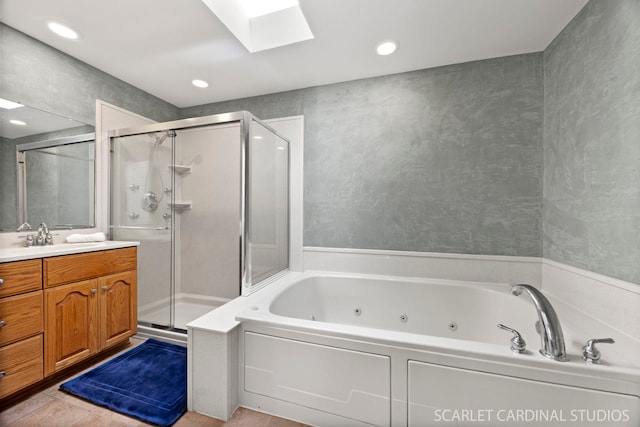 1630 Lois Ann Ln, Naperville, IL 60563 - full bath with a skylight, a shower stall, vanity, a whirlpool tub, and recessed lighting