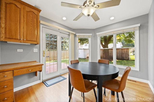 1630 Lois Ann Ln, Naperville, IL 60563 - dining space featuring light wood finished floors, ceiling fan, and recessed lighting