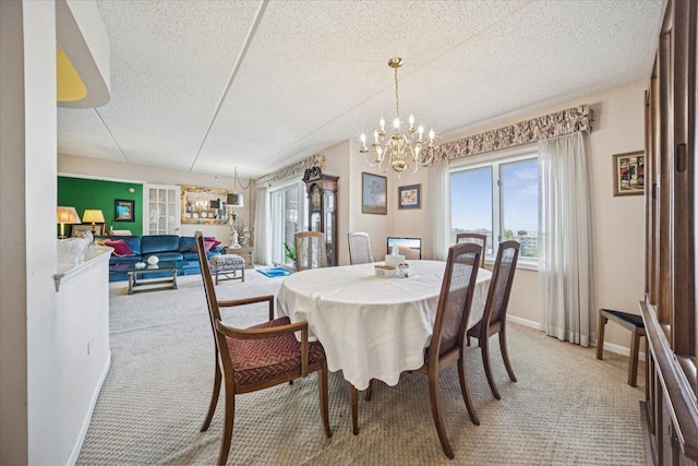 770 Pearson St Unit 604, Des Plaines, IL 60016 - dining space featuring light colored carpet, a chandelier, baseboards, and a textured ceiling