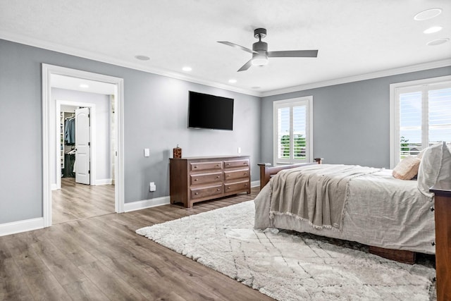 4 Emerald Crest Ct, Bloomington, IL 61705 - bedroom featuring crown molding, wood finished floors, recessed lighting, and a ceiling fan