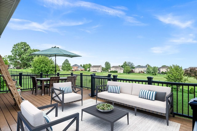 4 Emerald Crest Ct, Bloomington, IL 61705 - deck featuring an outdoor hangout area, a residential view, a yard, and outdoor dining space