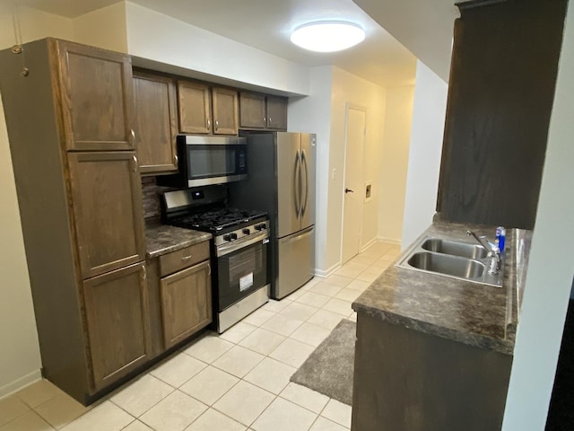 2356 Carnation Dr Unit 0, Crest Hill, IL 60403 - kitchen featuring stainless steel appliances, dark countertops, a sink, and light tile patterned flooring