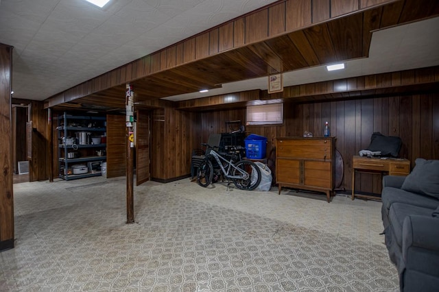 5936 S Keeler Ave, Chicago, IL 60629 - finished below grade area with wood walls, a desk, and carpet floors