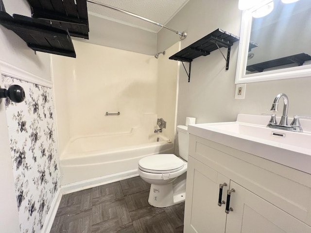 1707 Highview Ave, Mchenry, IL 60050 - full bathroom featuring shower / bath combination with curtain, toilet, vanity, and a textured ceiling