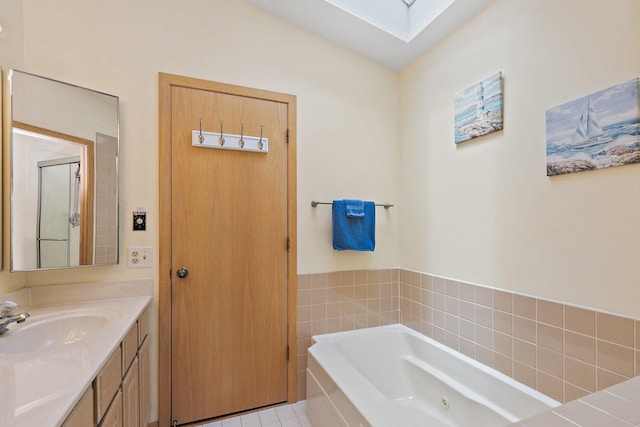 2040 Honey Locust Dr, Algonquin, IL 60102 - bathroom featuring a skylight, a tub with jets, and vanity