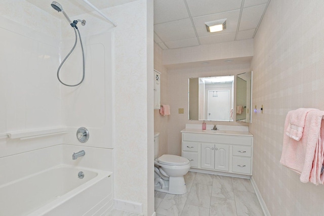 2040 Honey Locust Dr, Algonquin, IL 60102 - full bath featuring washtub / shower combination, vanity, a paneled ceiling, and marble look tiles