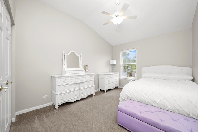 2730 Lorraine Cir, Geneva, IL 60134 - bedroom with lofted ceiling, light colored carpet, baseboards, and ceiling fan
