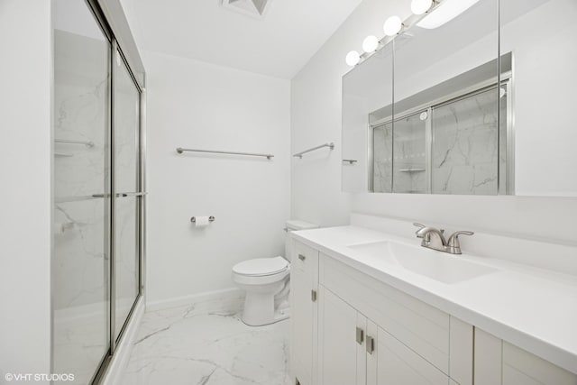 415 Wesley Ave Unit 45, Oak Park, IL 60302 - full bath with marble look tiles, vanity, a marble finish shower, toilet, and baseboards