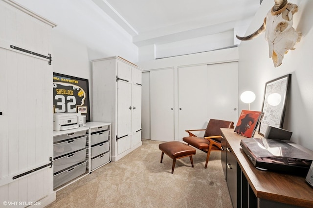 333 W Hubbard St Unit 708, Chicago, IL 60654 - sitting room featuring light colored carpet, an office area, and a barn door