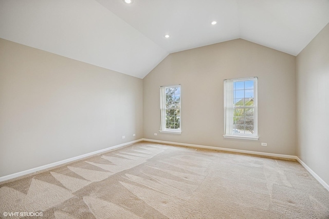 6 Valhalla Ct, Lake In The Hills, IL 60156 - spare room featuring healthy amount of natural light, light carpet, baseboards, recessed lighting, and vaulted ceiling