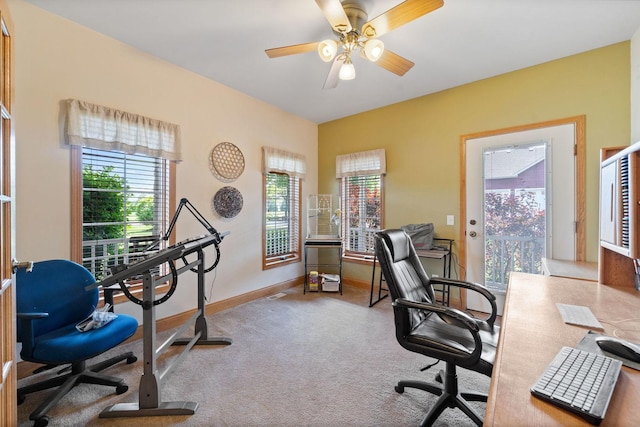 6099 Polo Club Dr, Yorkville, IL 60560 - office area featuring carpet floors and ceiling fan