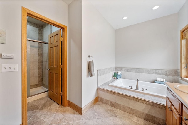 6099 Polo Club Dr, Yorkville, IL 60560 - full bathroom featuring vanity, a bath, a shower stall, tile patterned floors, and recessed lighting